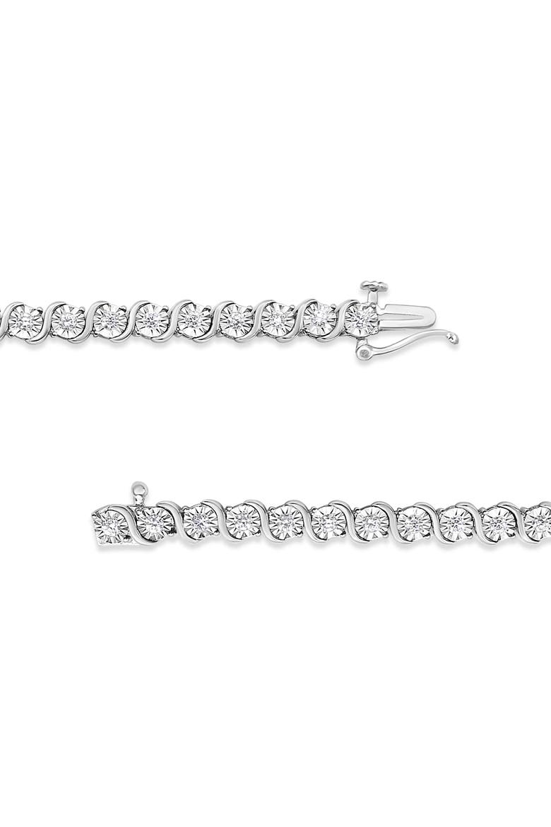 .925 Sterling Silver 1/4 Cttw Diamond Miracle Plate and "S" Link Tennis Bracelet, Alternate, color, White