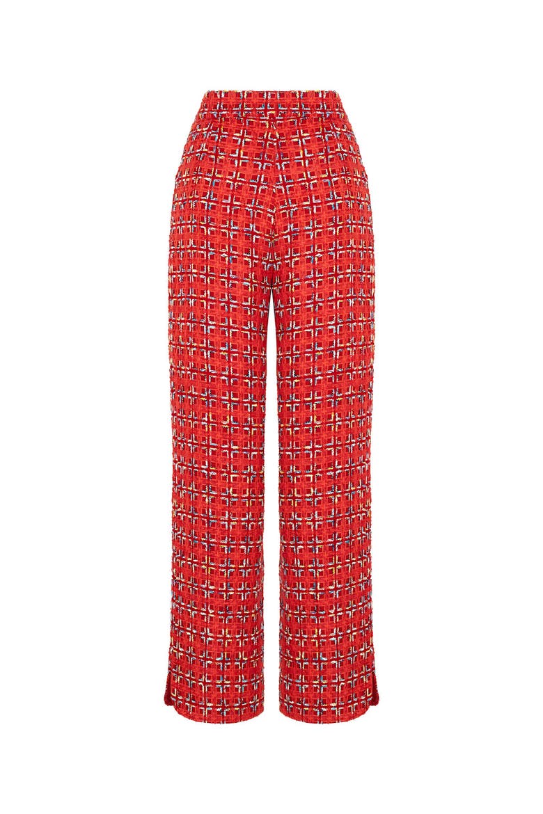High-Waist Tweed Pants, Alternate, color, Red