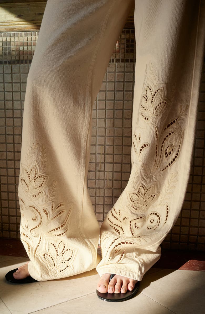 MANGO Open Stitch Straight Leg Jeans, Alternate, color, Vanilla