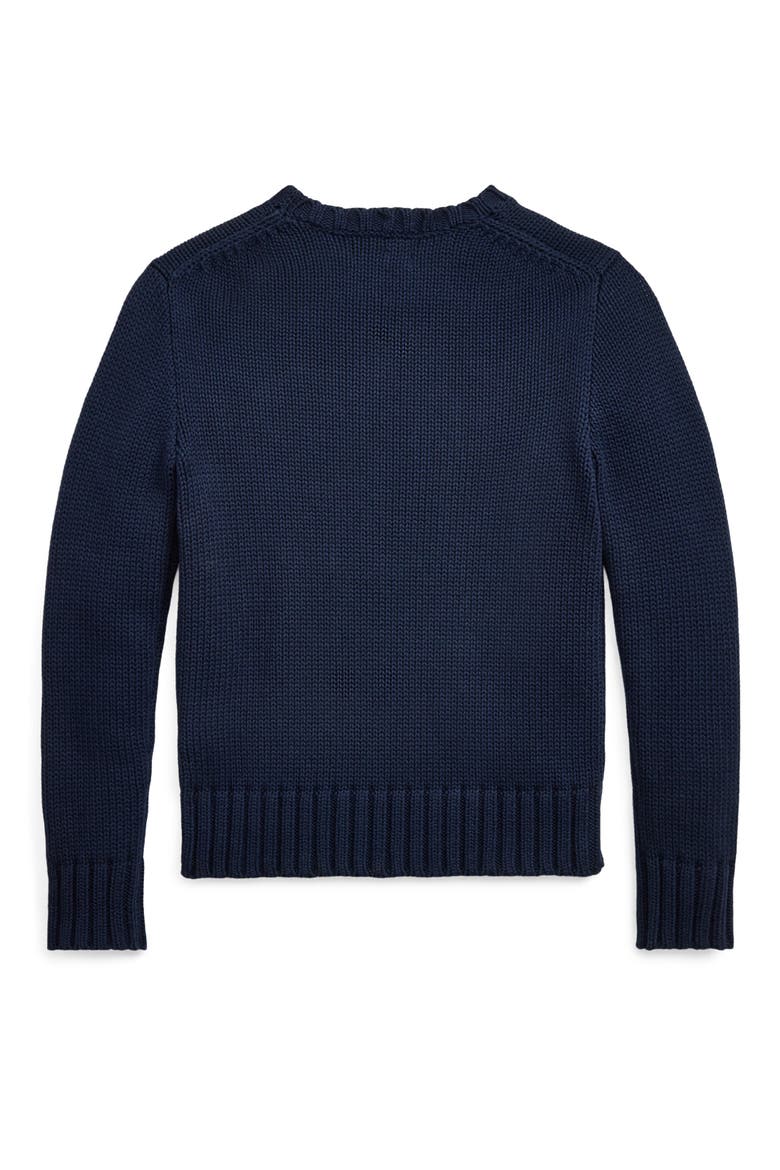 Kids' American Flag Cotton Crewneck Sweater, Alternate, color, HUNTER NAVY