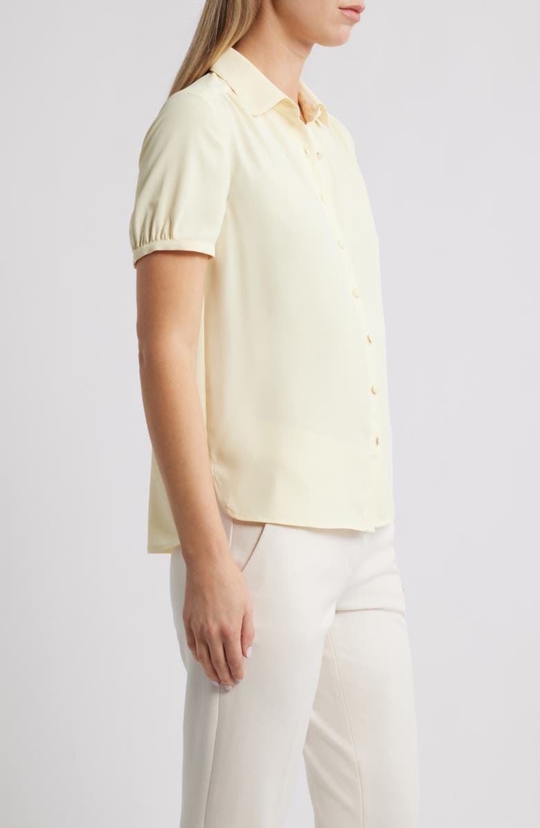Anne Klein Shirred Short Sleeve Button-Up Shirt, Alternate, color, Whisper Yellow