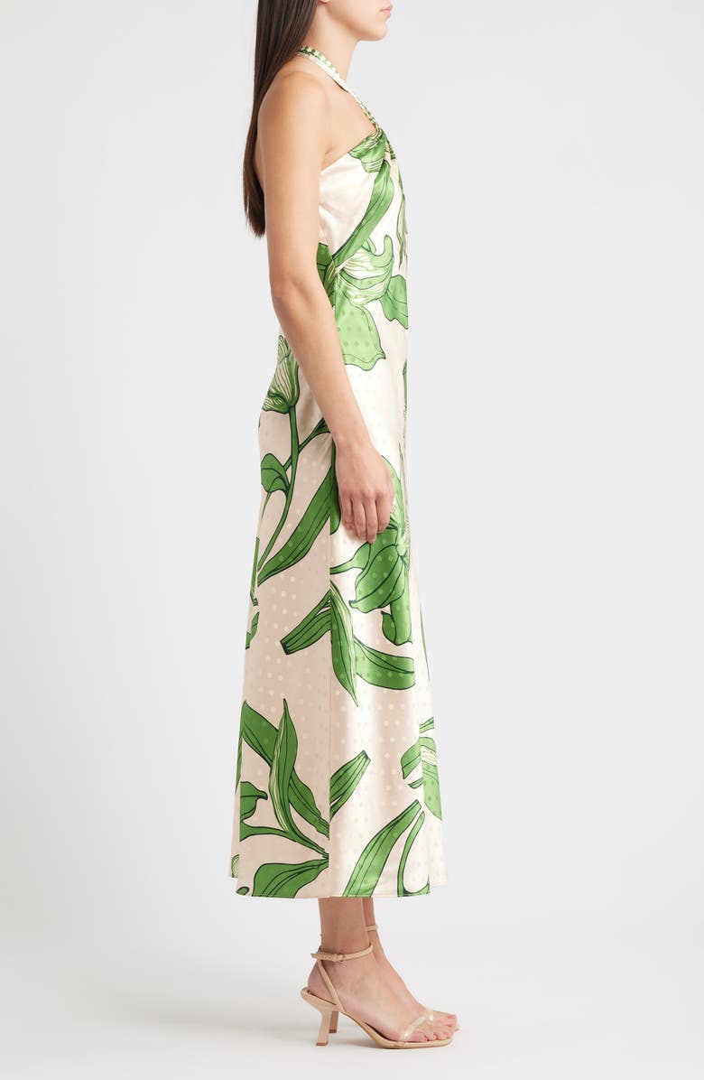 CIEBON Runie Floral Satin Halter Dress, Alternate, color, Cream/ Green
