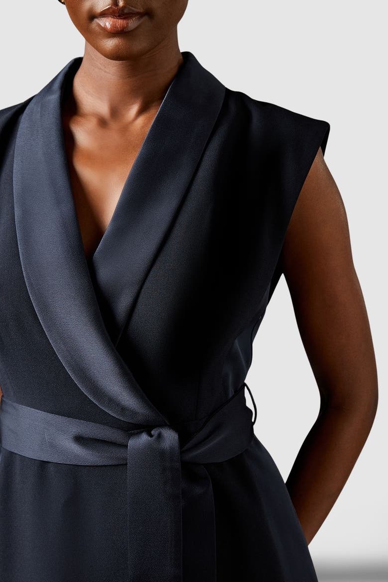 Tux Satin Midi Dress, Alternate, color, Navy