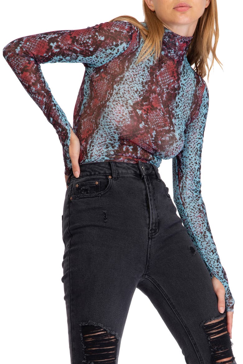 Zadie Semisheer Turtleneck, Alternate, color, PORT/ BLUE SNAKE