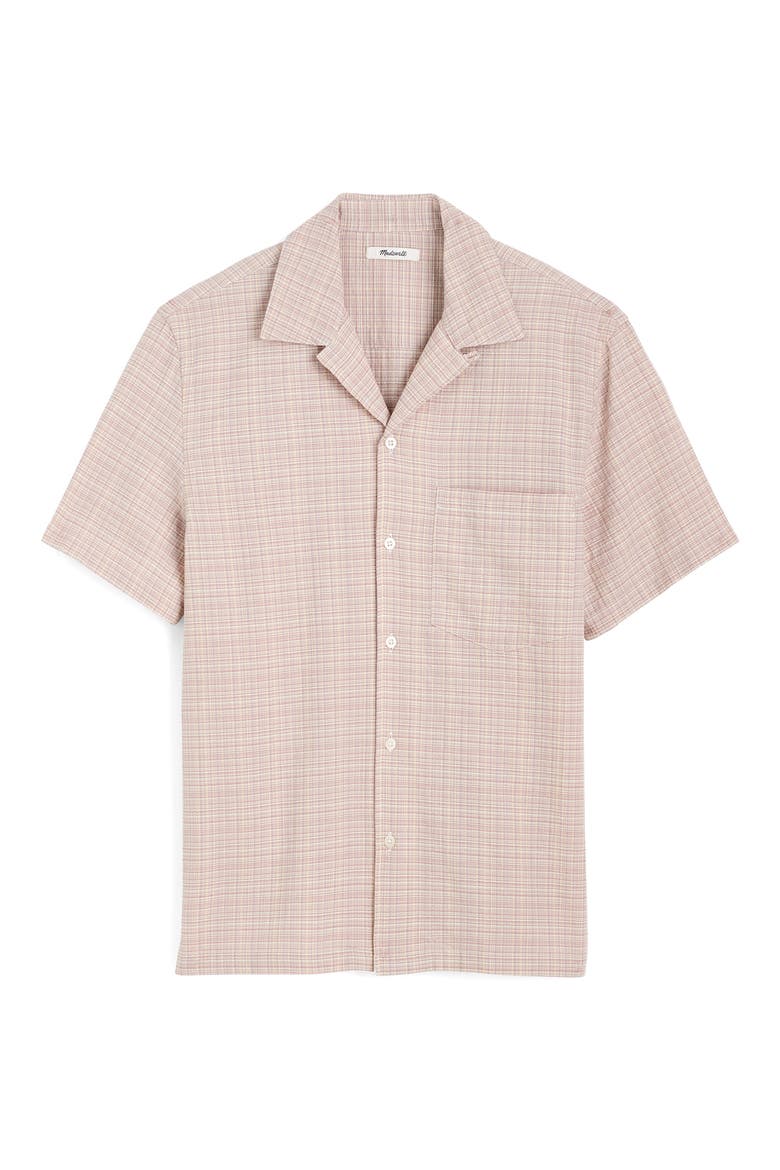 Puckered Cotton Seersucker Button-Up Shirt, Main, color, PINK STRIPE TEXTURE PLAID