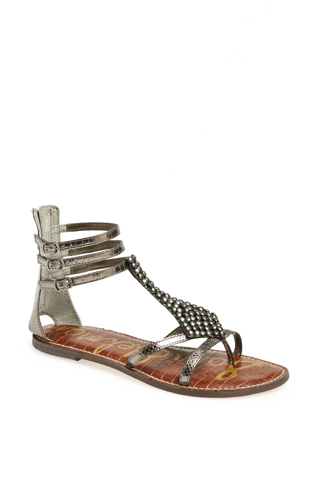 'Ginger' Gladiator Flat, Main, color, PEWTER LEATHER
