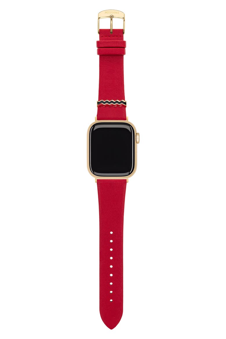 Zigzag 22mm Leather Apple Watch® Watchband, Alternate, color, RED