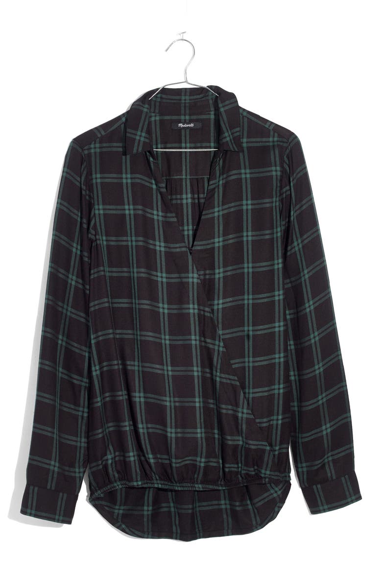 Plaid Faux Wrap Shirt, Alternate, color, OLD VINE