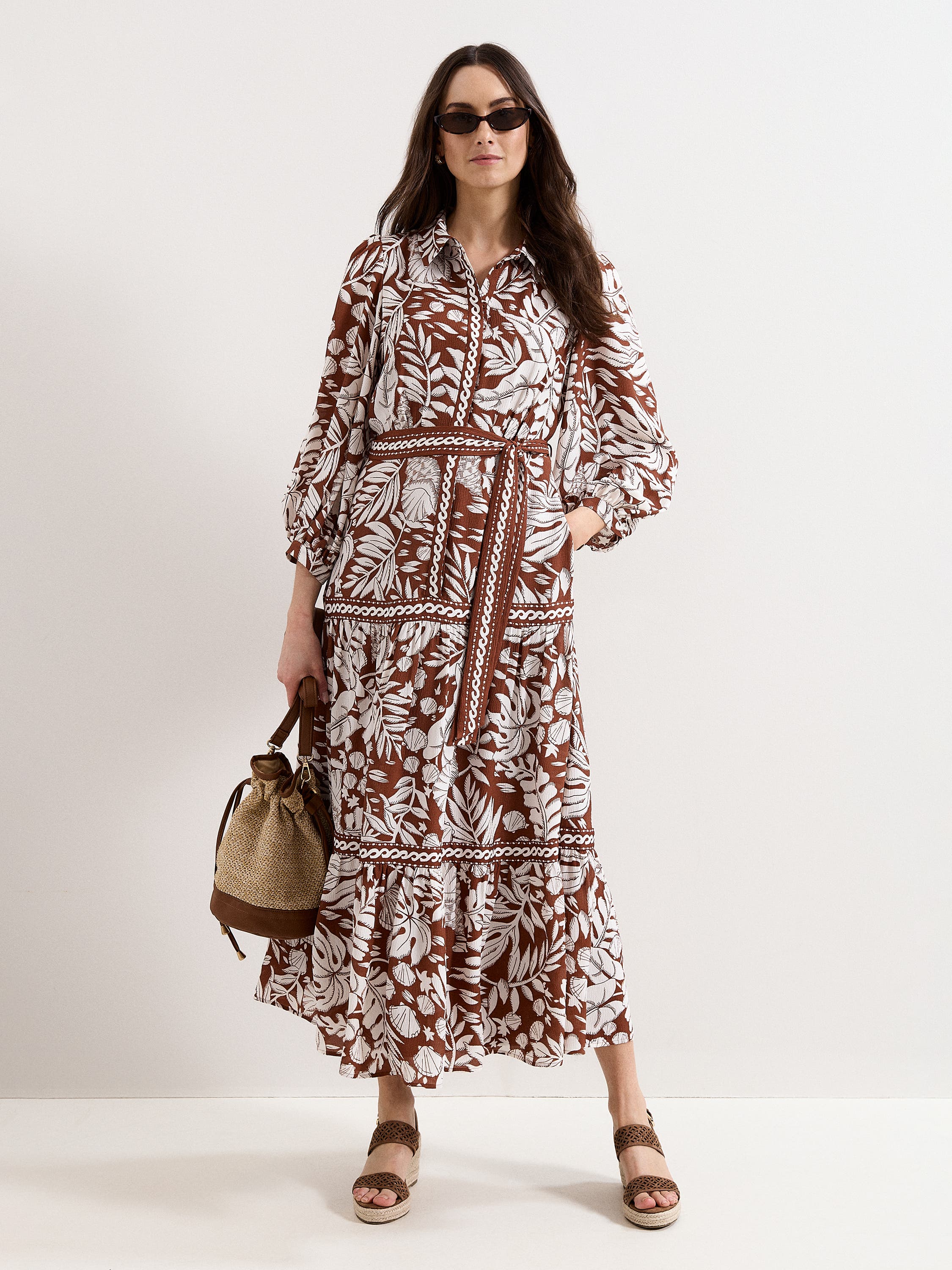 Floral Print Midi Shirt Dress