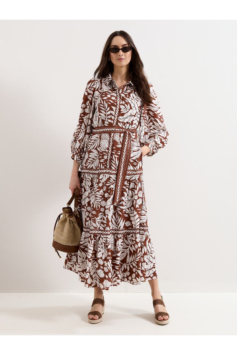Floral Print Midi Shirt Dress, Main, color, Tan