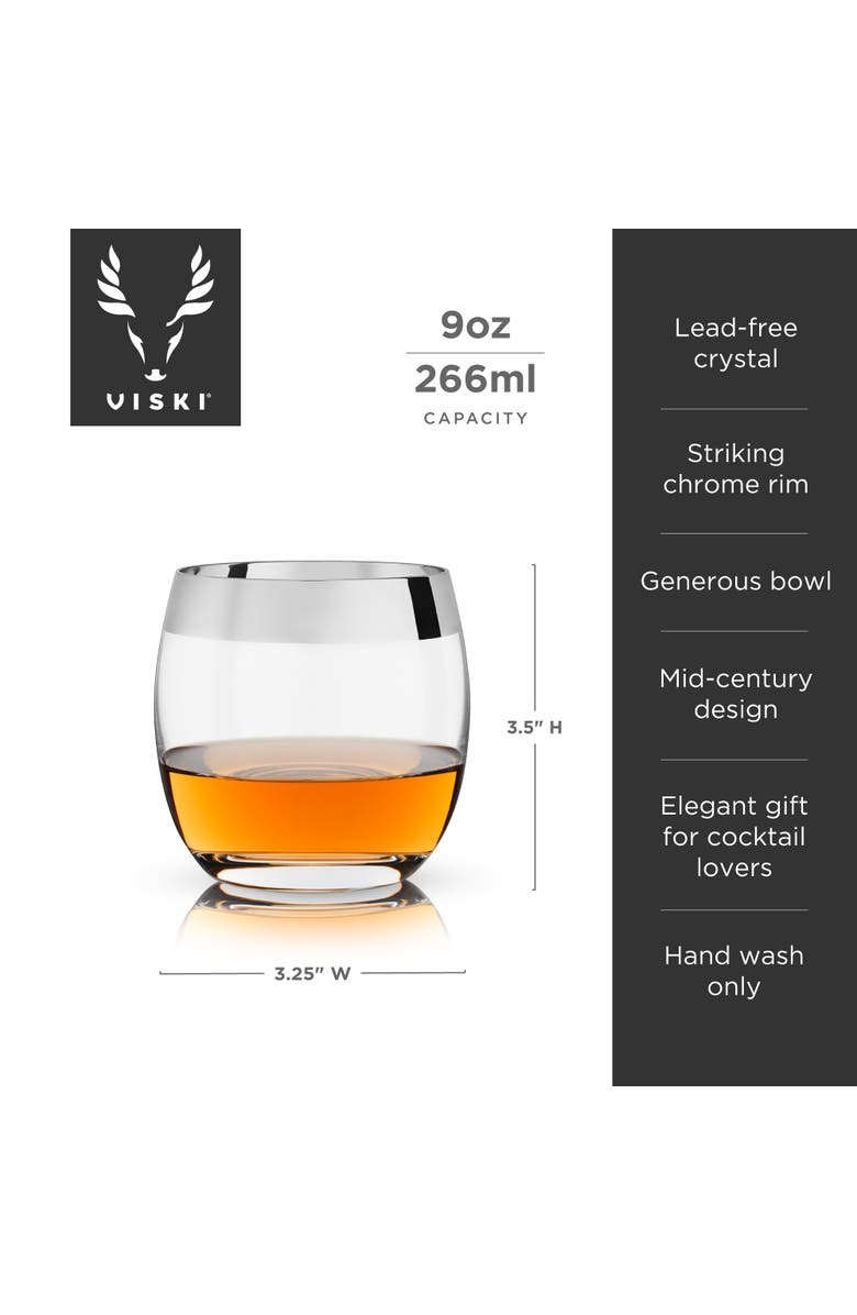Viski Irving Crystal Tumblers with Chrome Rim Set of 2, Alternate, color, Clear