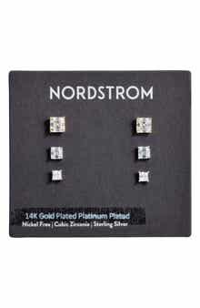 3-Pack Cubic Zirconia Square Stud Earrings
