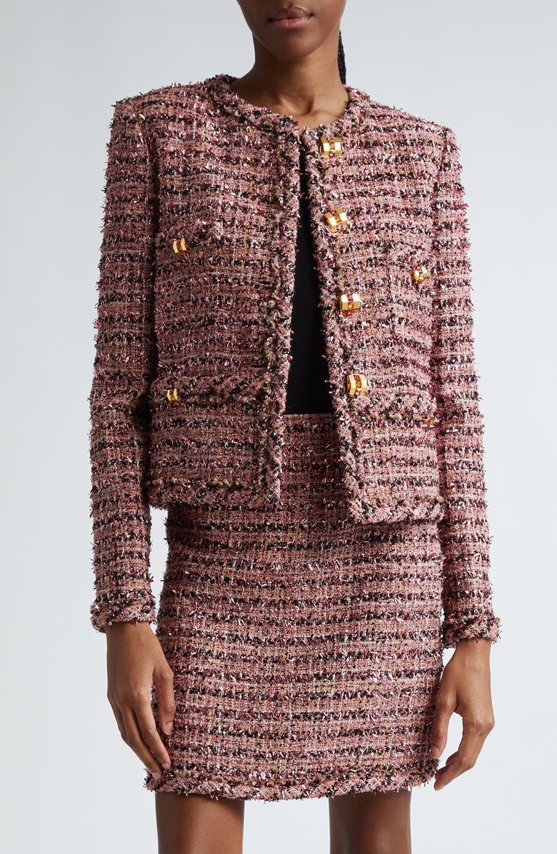 ST. JOHN Metallic Eyelash Tweed Jacket, Main, color, Nppm Napa Pink Multi
