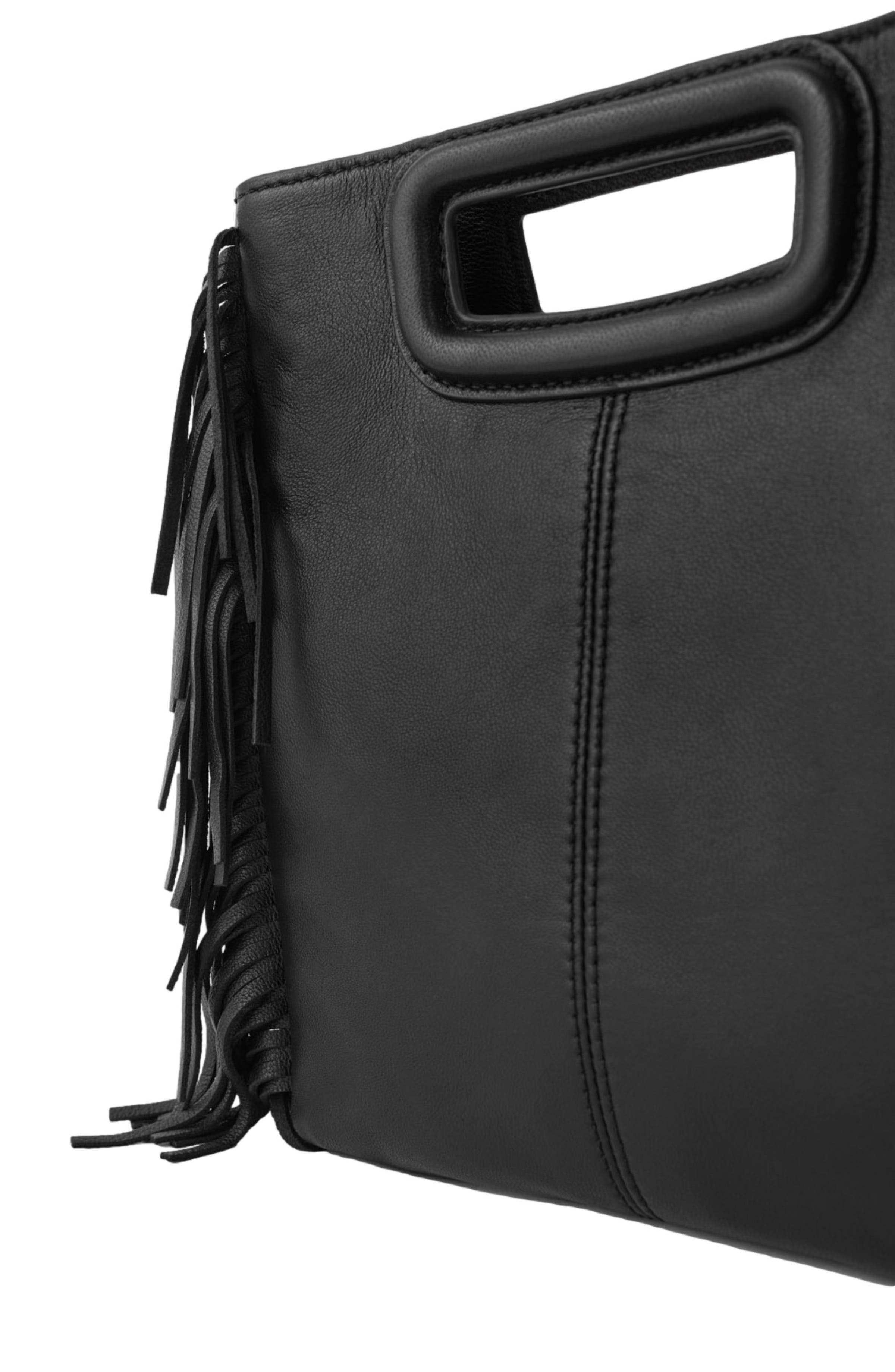 maje Smooth leather M bag with fringing, Alternate, color, Black