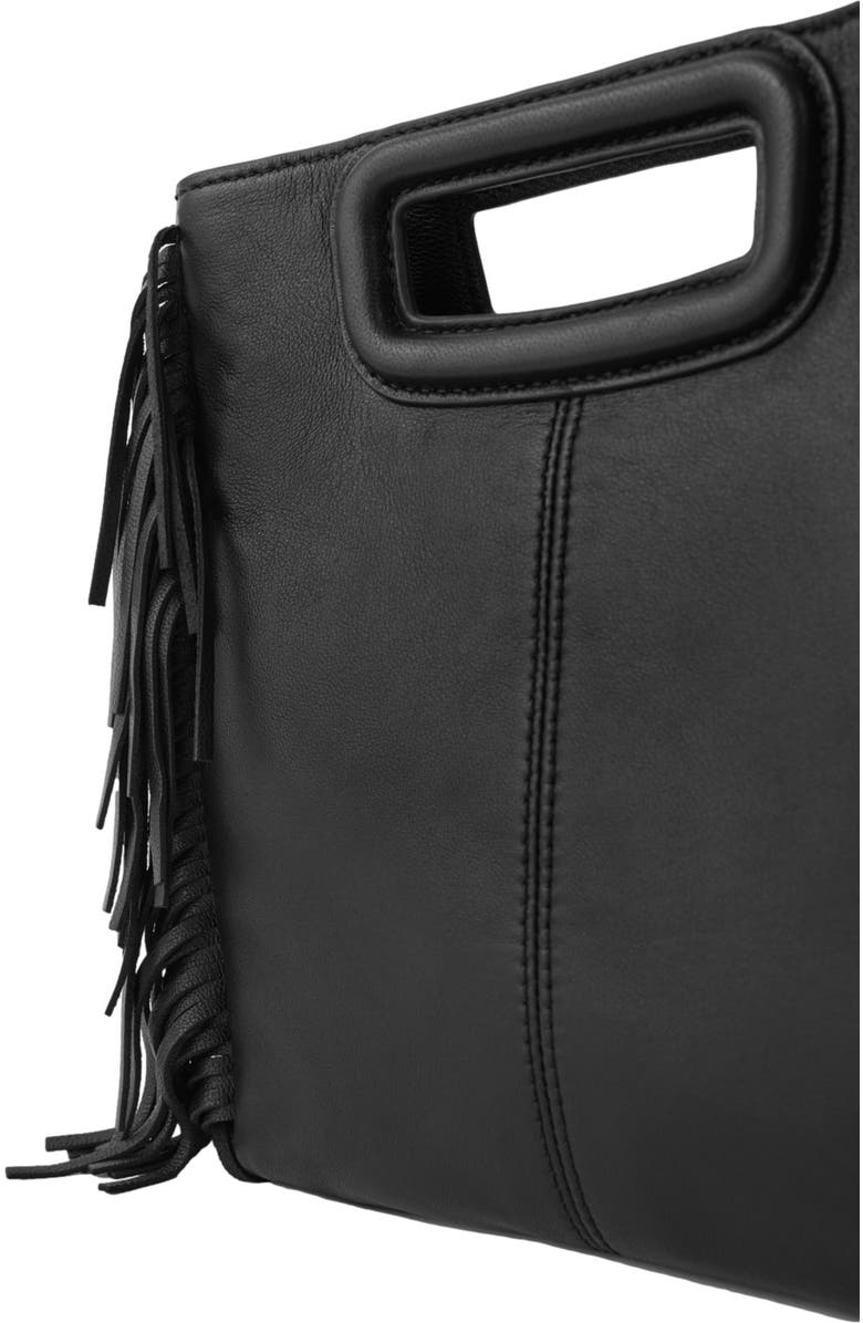 maje Smooth leather M bag with fringing, Alternate, color, Black