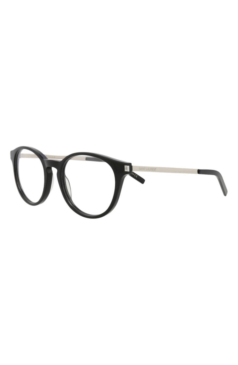 Saint Laurent 49mm Round Optical Glasses, Alternate, color, Black Silver Transparent