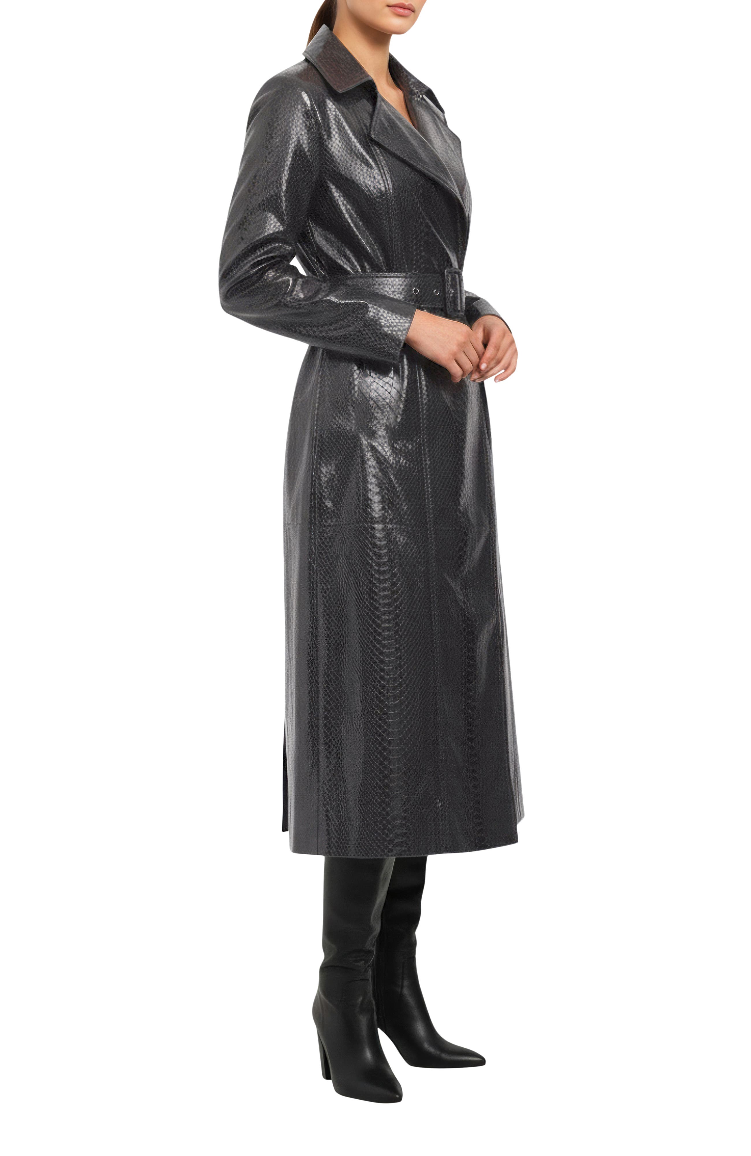 Genuine Metis SuedePythnPrinted Belted Trench Coat - image 2