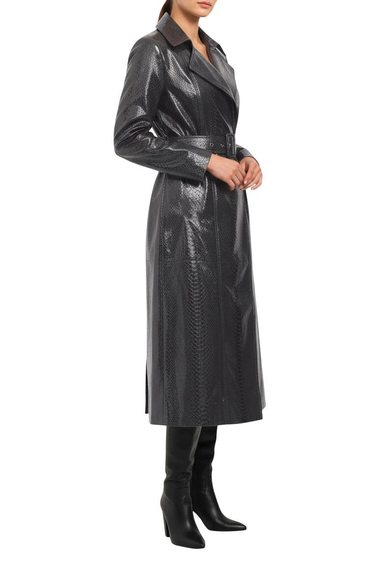 Genuine Metis Suede Pythn Printed Belted Trench Coat, Alternate, color, ANTHRACITE