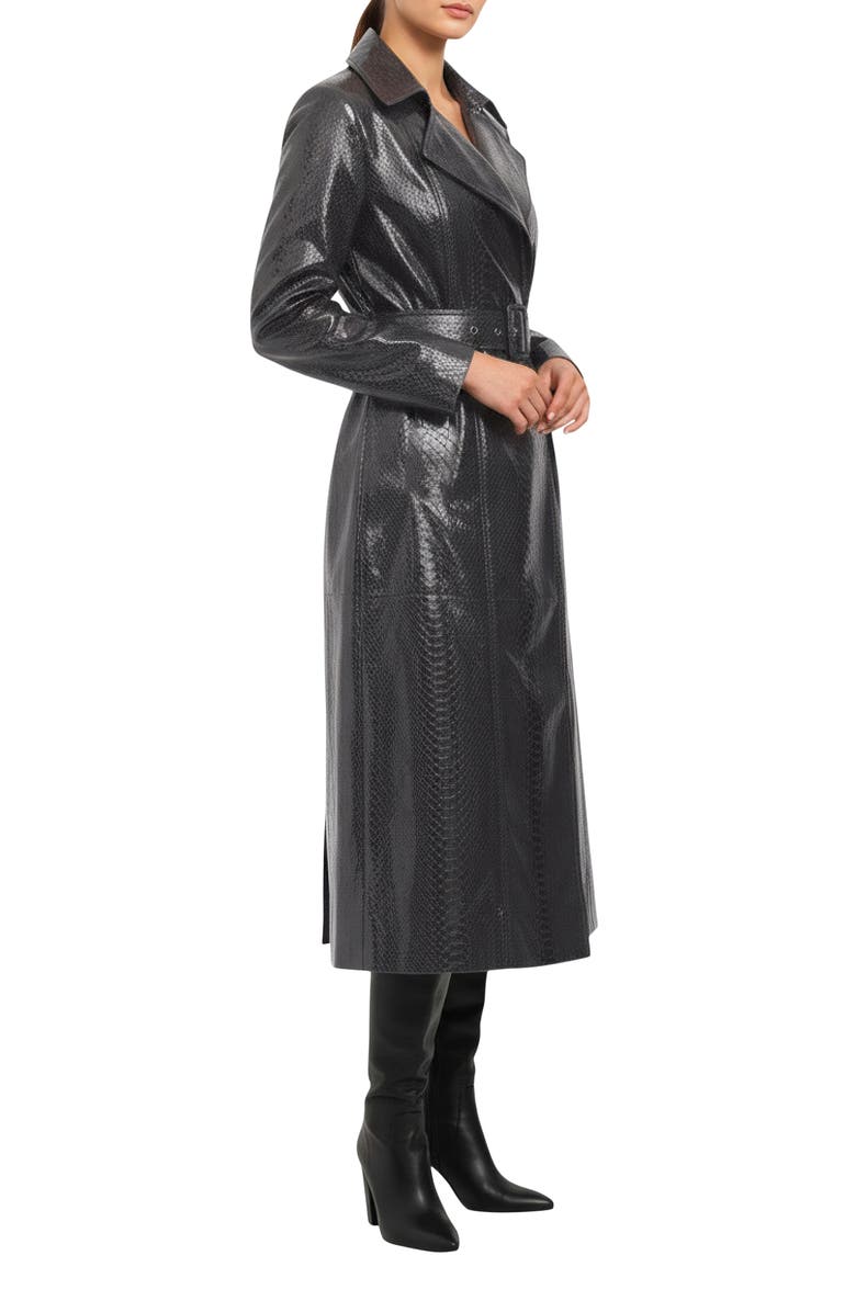 GORSKI Genuine Metis Suede Pythn Printed Belted Trench Coat, Alternate, color, Anthracite