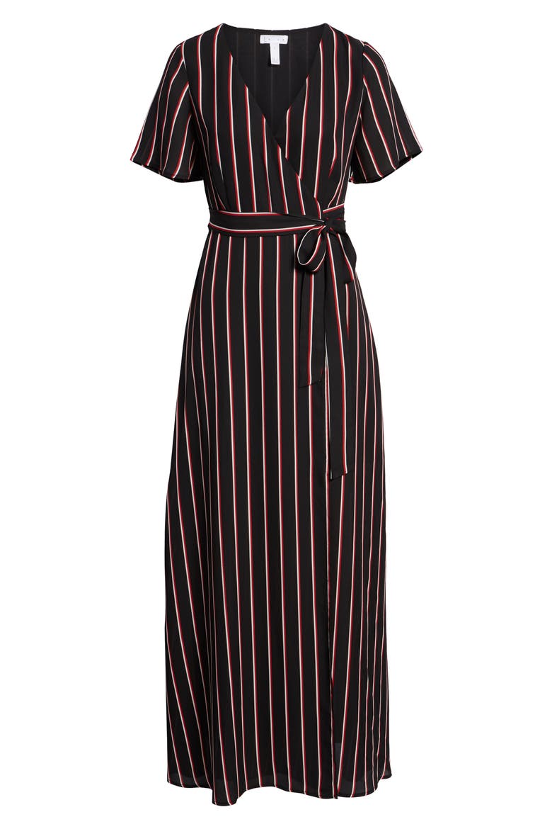 Wrap Maxi Dress, Alternate, color, BLACK DOUBLE STRIPE
