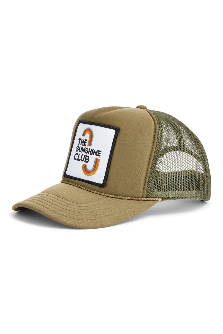 The Sunshine Club Trucker Hat, Main, color, OLIVE