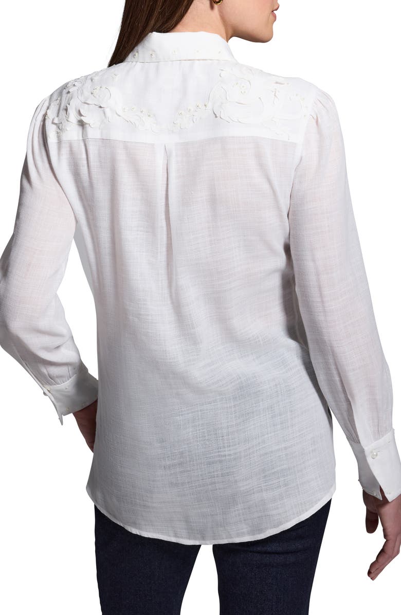 NIC+ZOE Floral Appliqué Button-Up Shirt, Alternate, color, Milk White