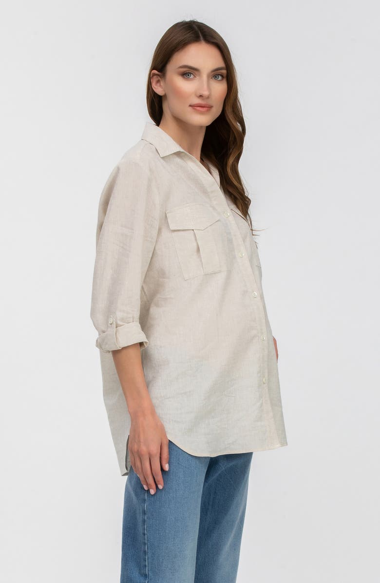 PIETRO BRUNELLI MATERNITY Safari Linen & Cotton Button-Up Maternity Shirt, Alternate, color, Oat Milk