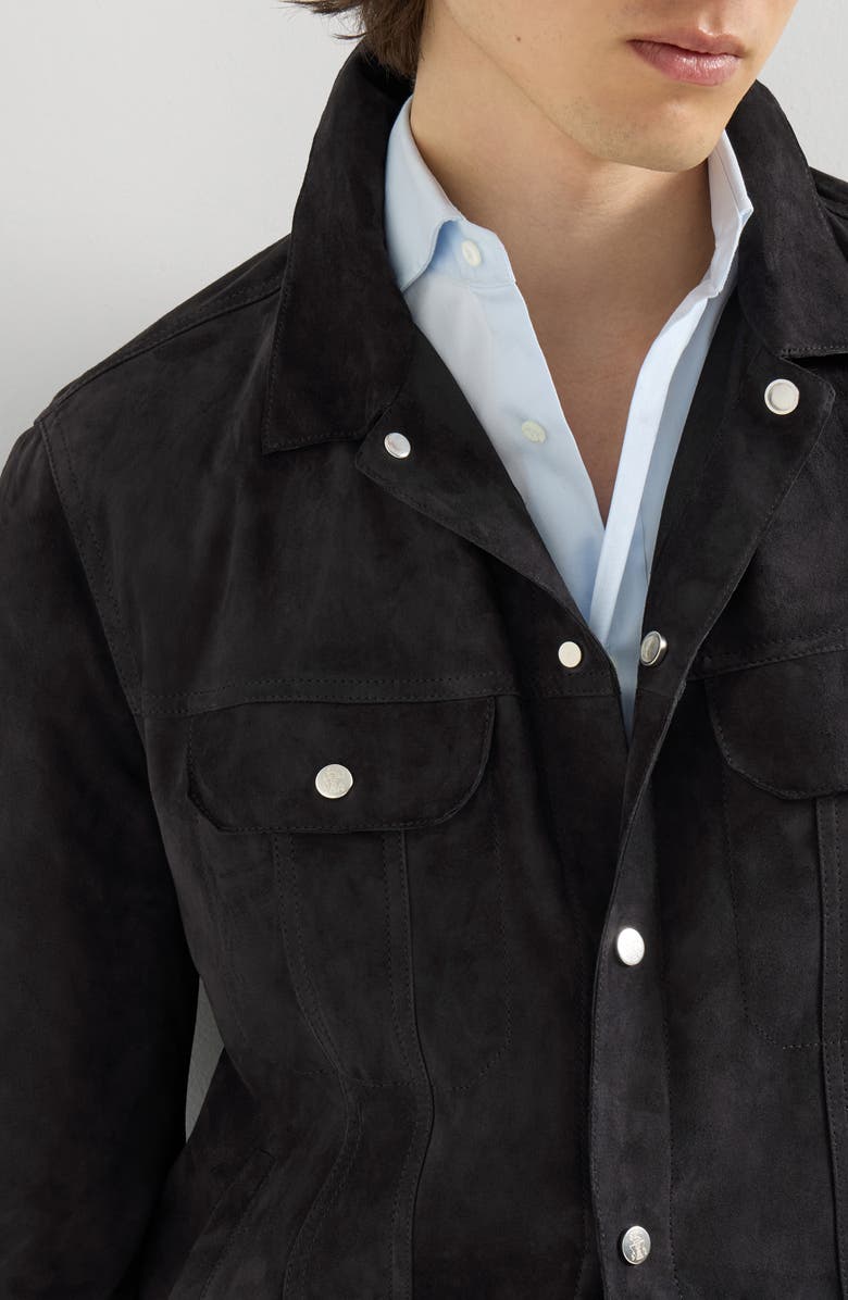 Brunello Cucinelli Suede four-pocket jacket, Alternate, color, Navy Blue