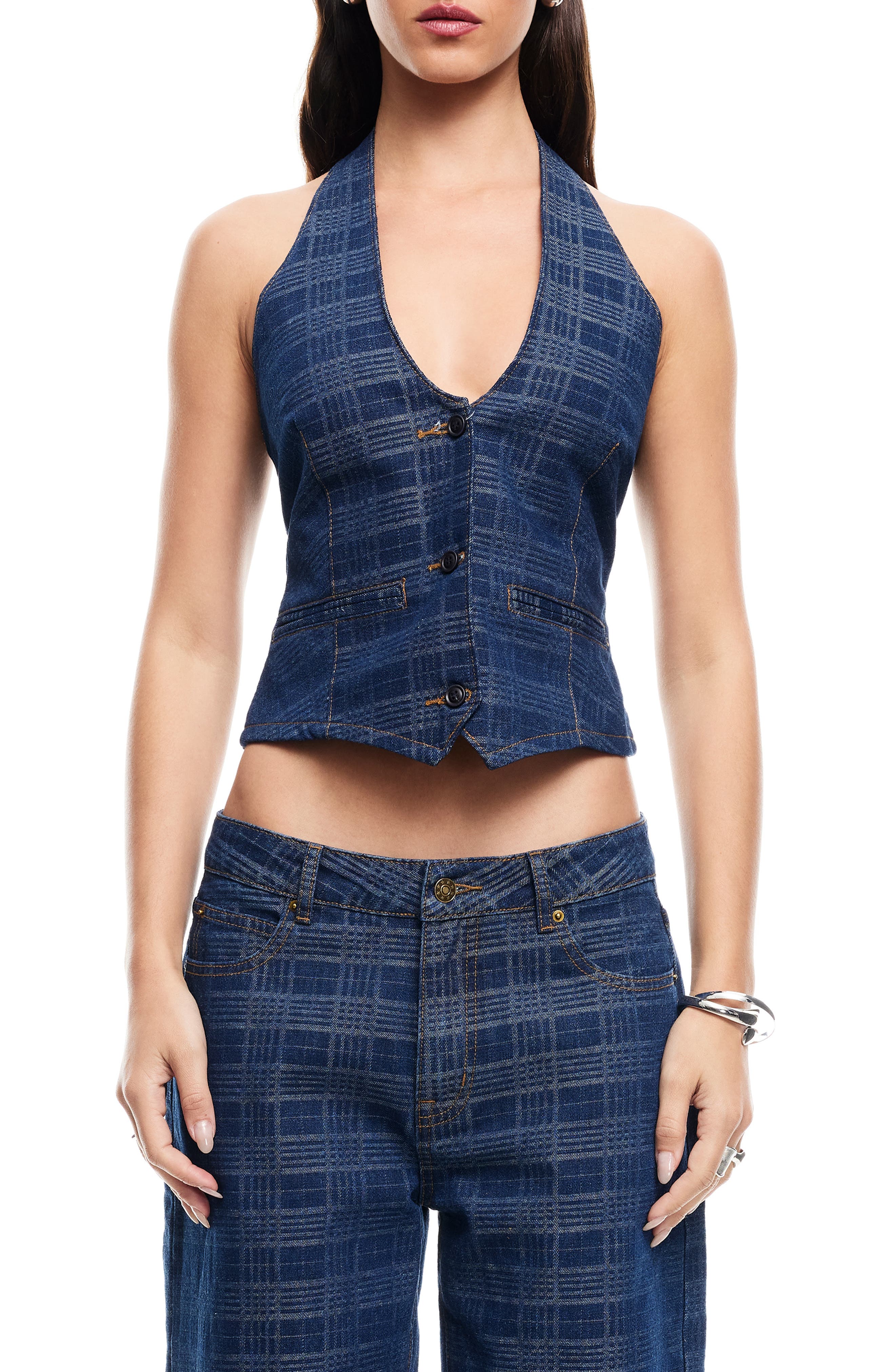 LIONESS Renewal Crop Denim Halter Top