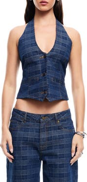 LIONESS Renewal Crop Denim Halter Top