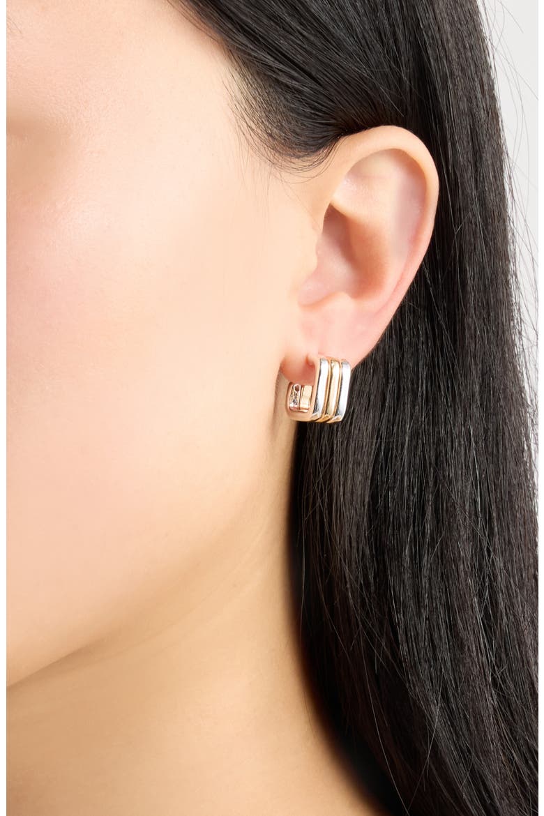 Ridged Square Hoop Earrings, Alternate, color, GOLD- SILVER