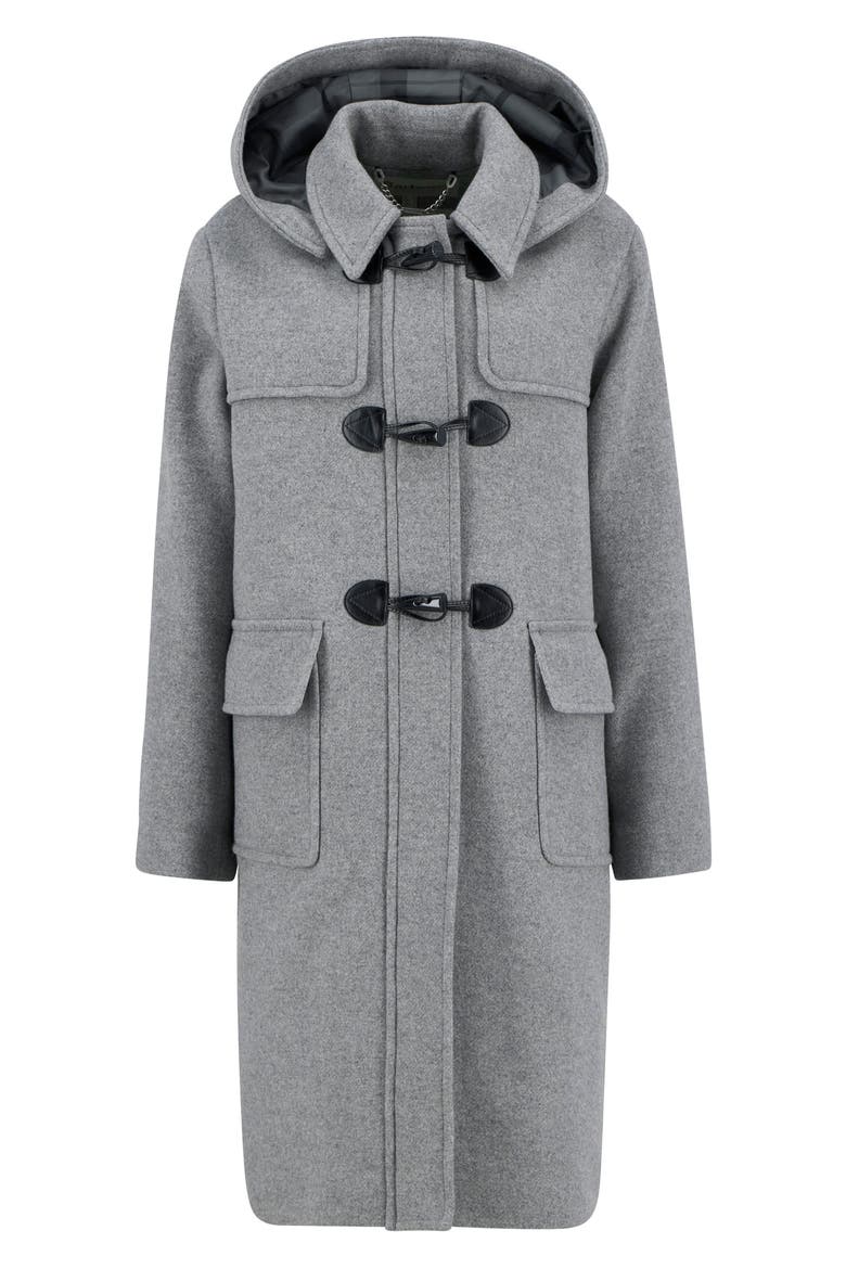 Melody Wool Blend Duffle Coat, Alternate, color, LIGHT GREY MARL/ ONYX TARTAN
