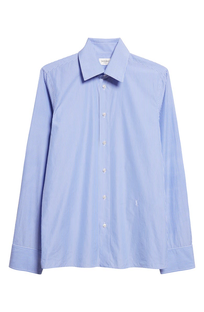 Saint Laurent Stripe Cotton Poplin Button-Up Shirt, Main, color, Bleu/ Blanc