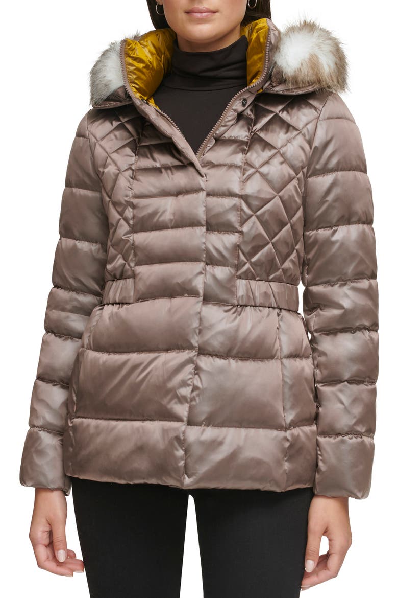 Core Mixed Puffer Jacket with Faux Fur Trim, Main, color, TAUPE