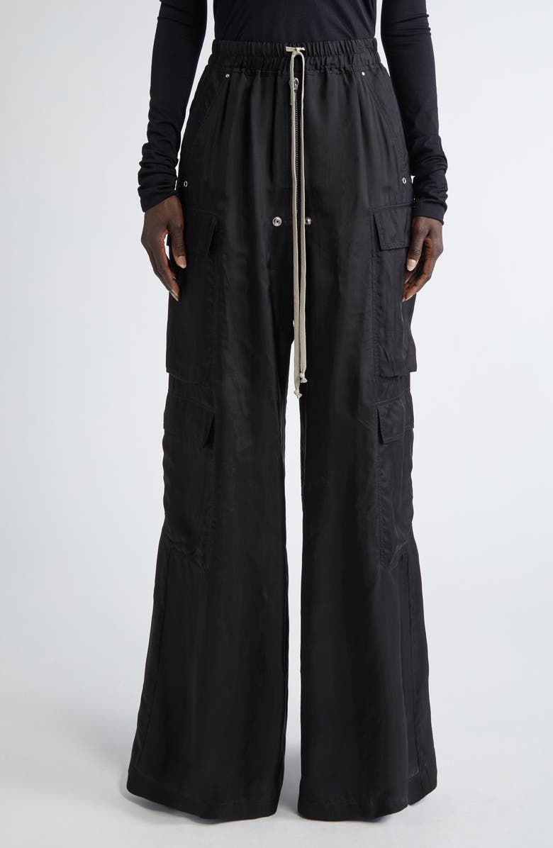 Rick Owens Cargobelas Charmeuse Cargo Pants, Main, color, Black