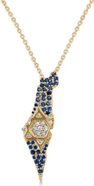 ALLUREZ Diamond & Blue Sapphire Jewish Star Israel Map Pendant Necklace 14K