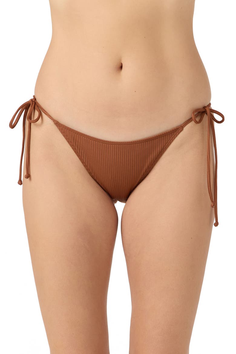 Saltwater Solids Maracas Rib Side Tie Bikini Bottoms, Main, color, RUSTIC BROWN
