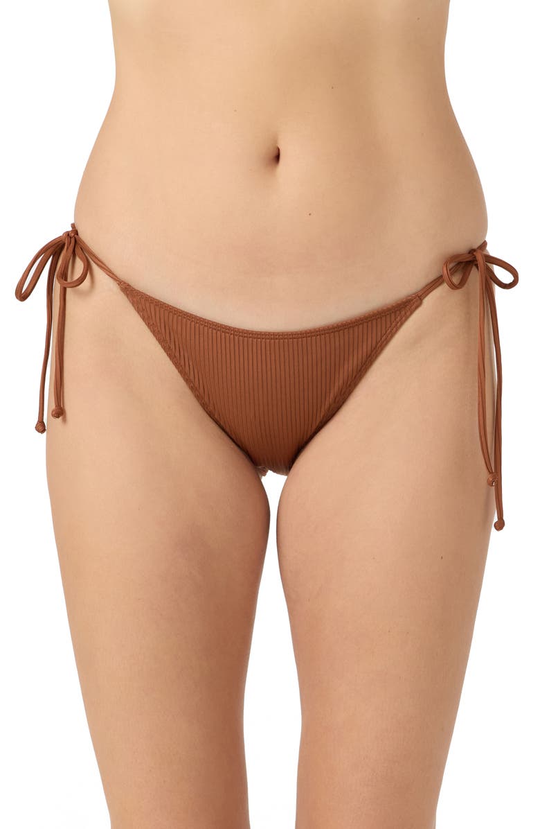O'Neill Saltwater Solids Maracas Rib Side Tie Bikini Bottoms, Main, color, Rustic Brown