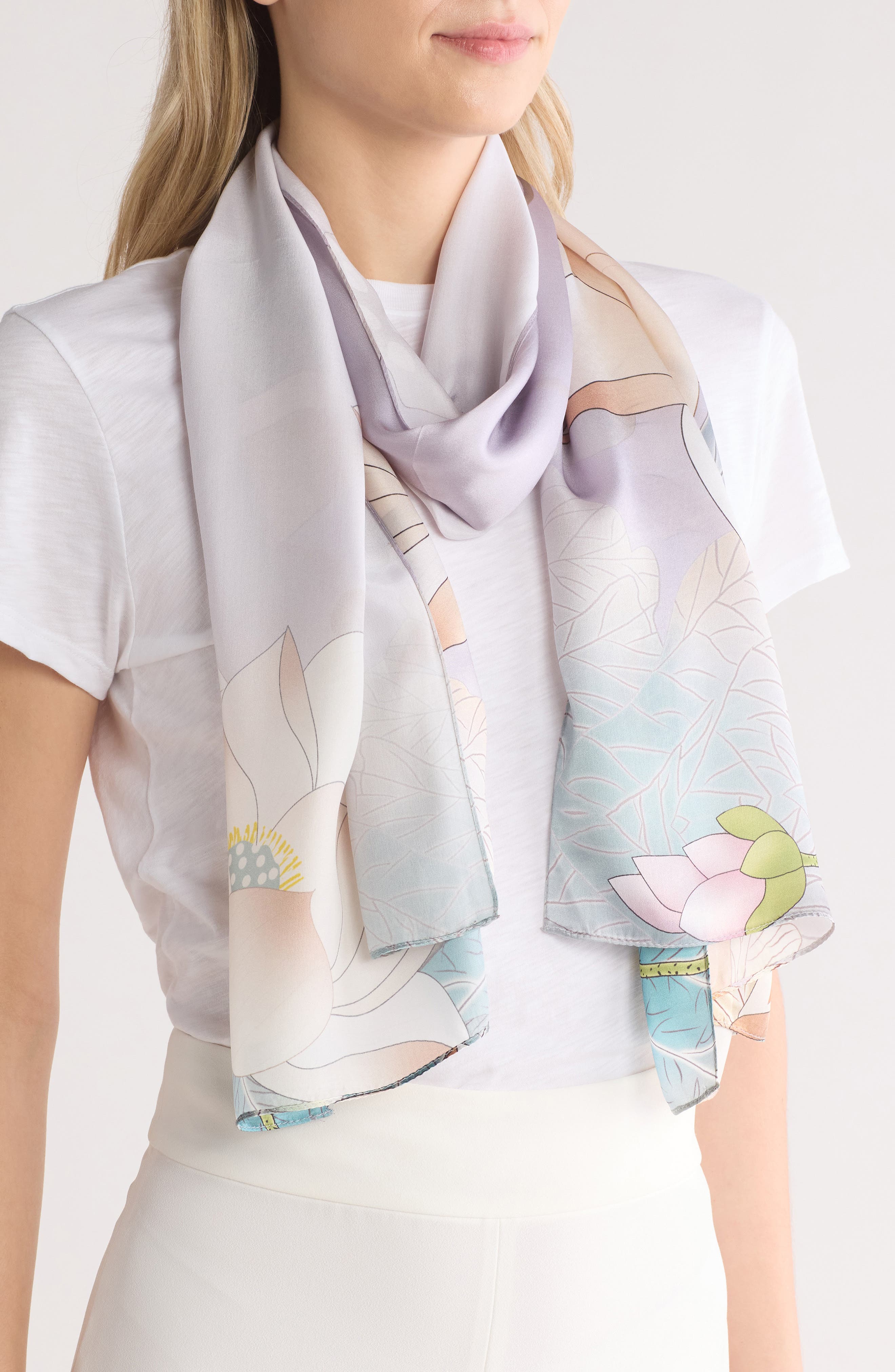 最終値下　MARGE Tulle floral sheer scarf gray La Fiorentina Floral Silk Scarf (Women) | Nordstromrack