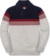 Hope & Henry Kids' Organic Long Sleeve Striped Shawl Collar Sweater