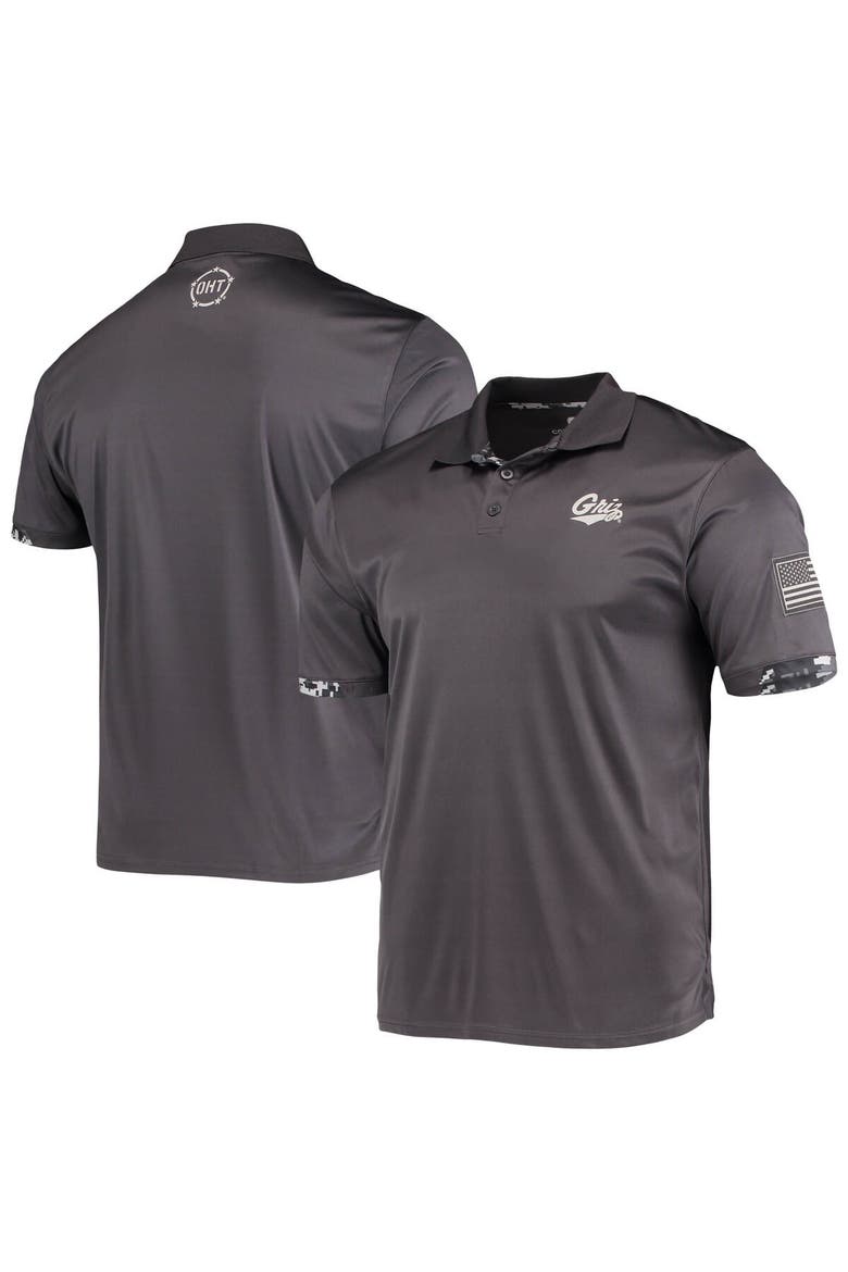 Men's Colosseum Charcoal Montana Grizzlies Operation Hat Trick Military Appreciation Digi Camo Polo, Main, color, Charcoal