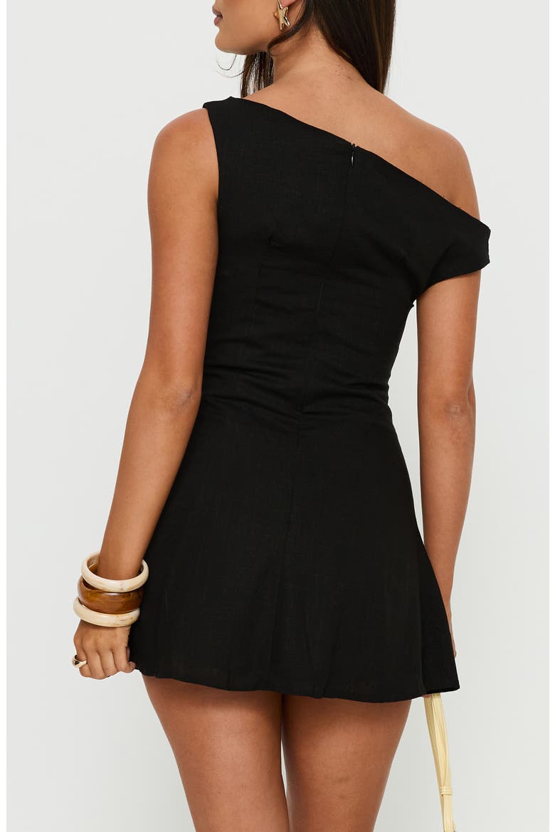 Anjela One-Shoulder Linen Blend Romper, Alternate, color, BLACK