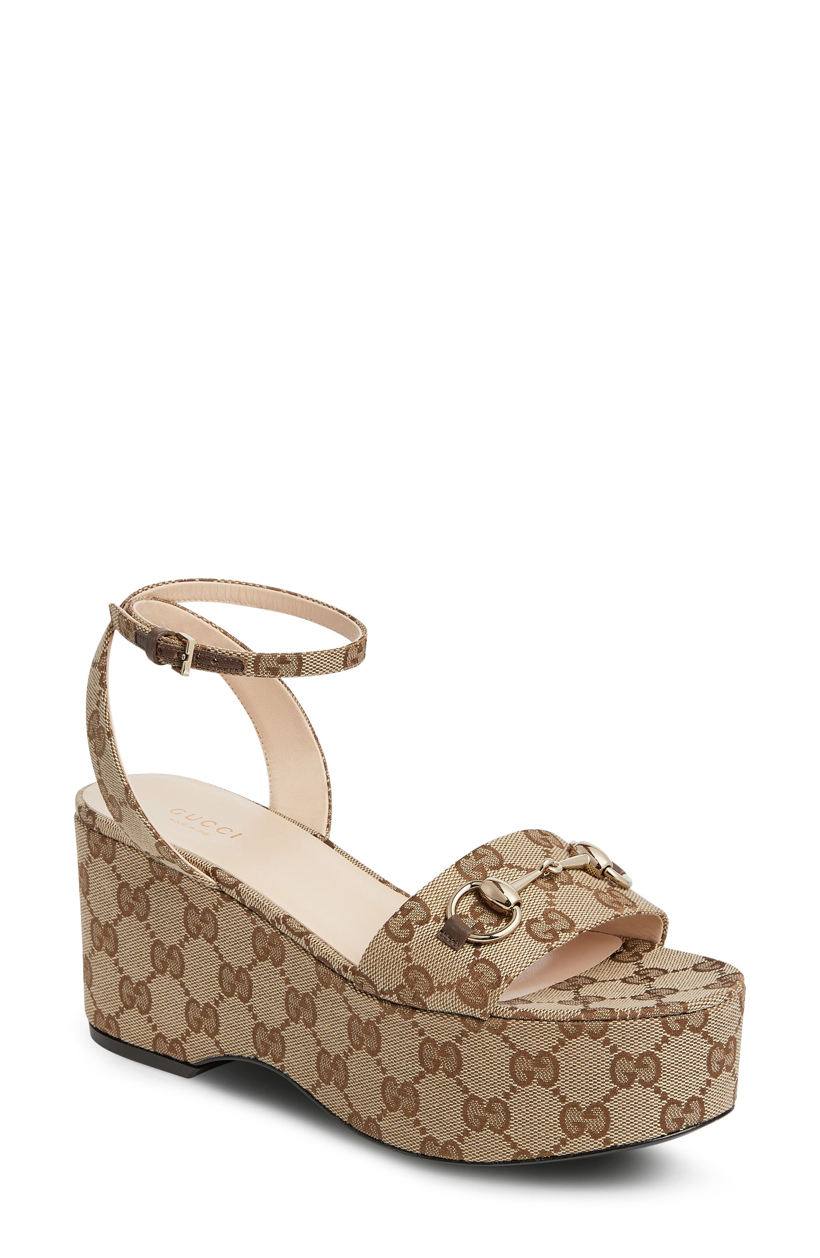 靴 GUCCI Horsebit GG logo sandals Gucci Lady Horsebit GG Logo Canvas Platform Sandal (Women) | Nordstrom