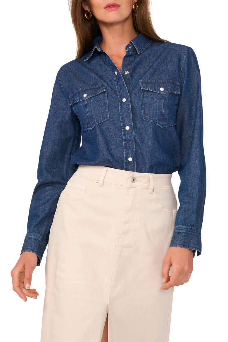 Denim Button-Up Shirt, Main, color, NAVY YARD