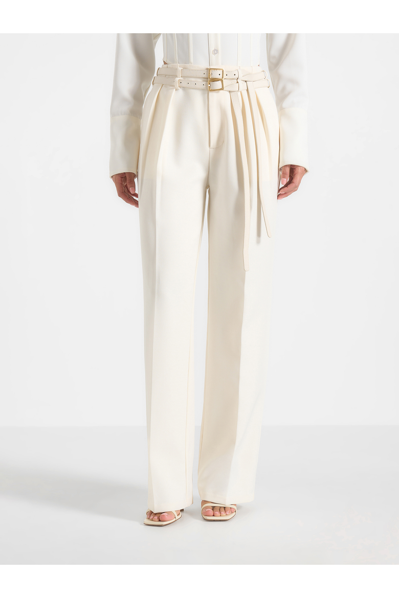 Pascale Wide Leg Trousers With Double Belt, Main, color, Off White