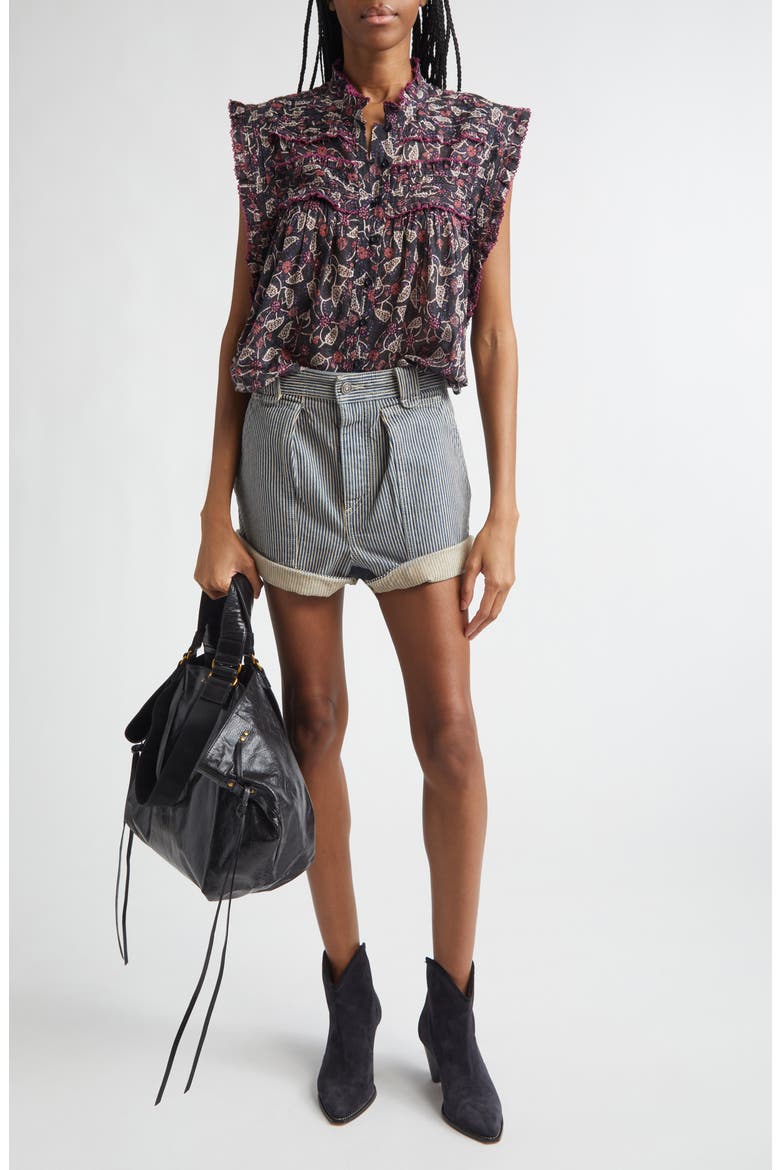 Dersia Floral Ruffled Cotton Top, Alternate, color, BLACK/ RASPBERRY