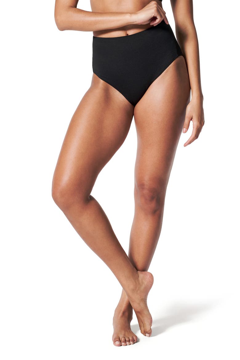 Piqué High Waist Shaping Bikini Bottoms, Main, color, VERY BLACK