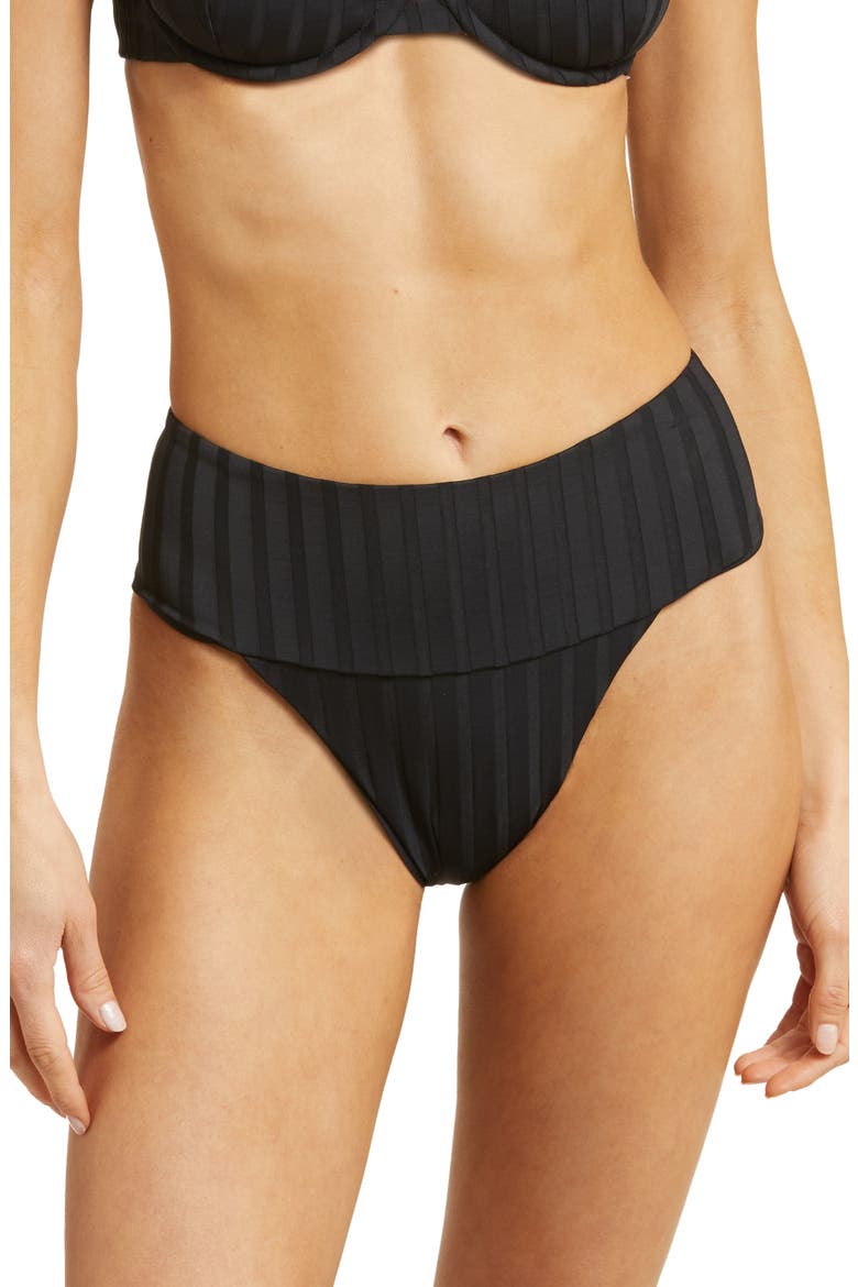 Emmi High Waist Rib Bikini Bottoms, Main, color, BLACK SUPER RIB