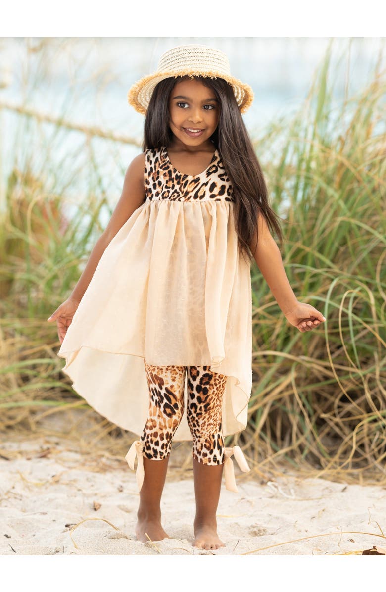 Mia Belle Girls Girls Fierce Confidence Hi-Lo Tunic and Leopard Legging Set, Alternate, color, Beige