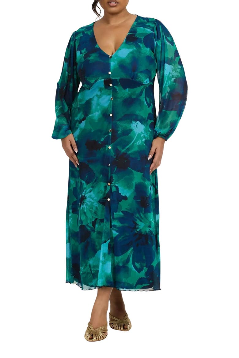 Button Up Plisse Midi Dress, Alternate, color, Green